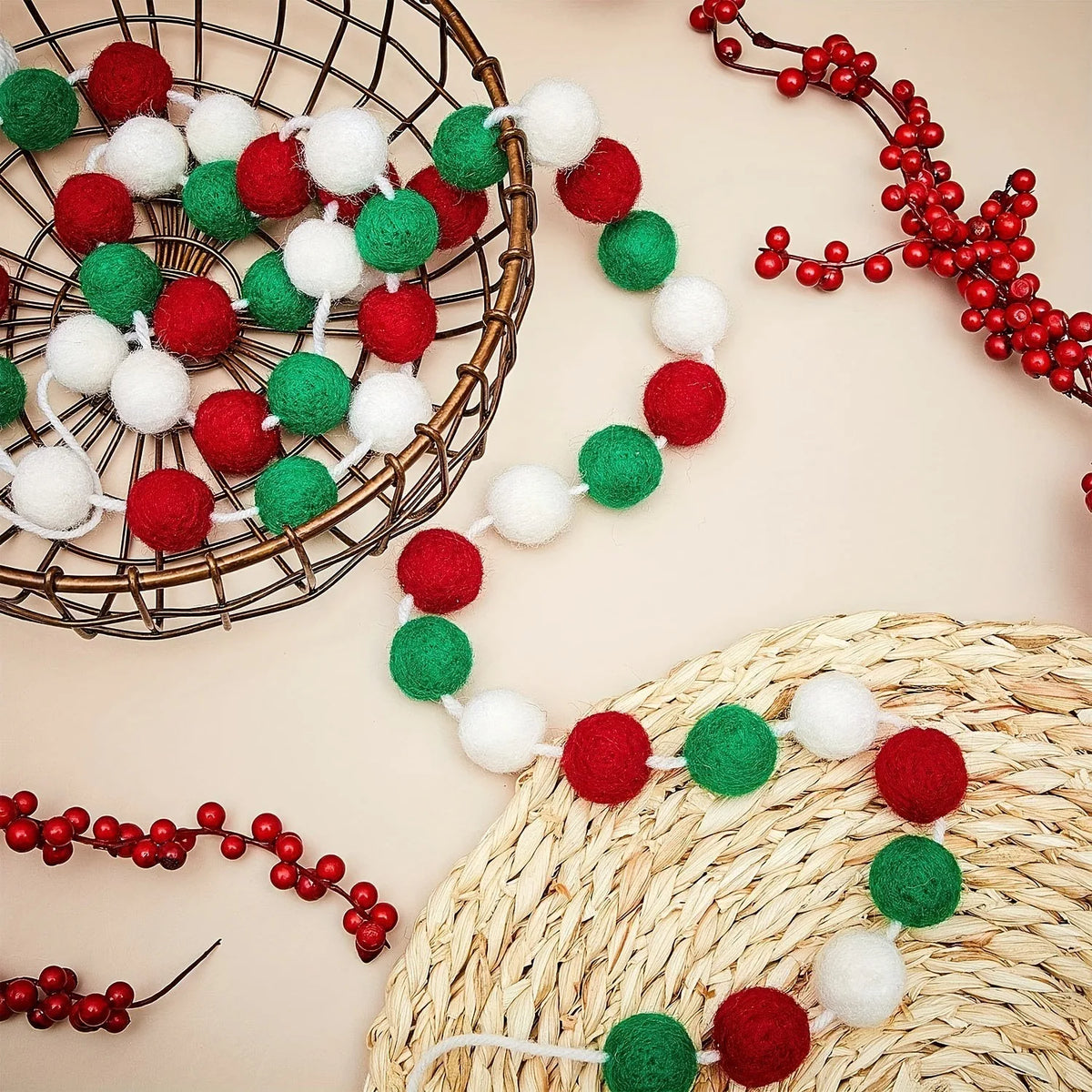 Christmas Pompom Ball Garland, 1 or 3 Pieces