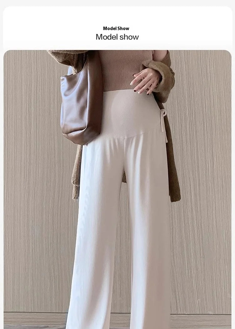 Maternity Trousers Spring and Autumn Outside Wear New Summer Petite Casual Drawstring Straight Wide Leg Trousers Maternity Wear Whispering Desires Shoppe