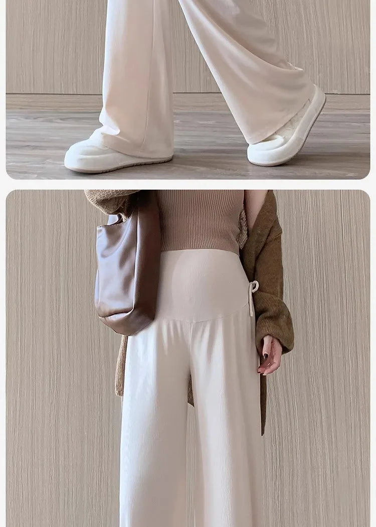 Maternity Trousers Spring and Autumn Outside Wear New Summer Petite Casual Drawstring Straight Wide Leg Trousers Maternity Wear Whispering Desires Shoppe
