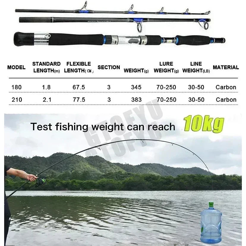 Three-Piece Carbon Boat Rod — 1.8 or 2.1 m