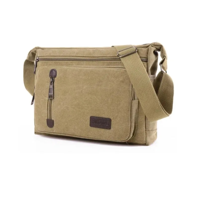 Unisex Canvas Multi-Pocket Crossbody Satchel