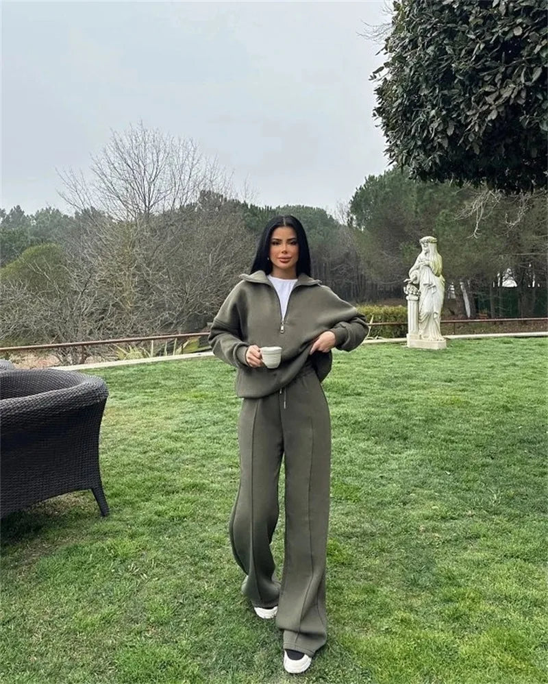Women's Long-Sleeve Collared Top and Pants Set