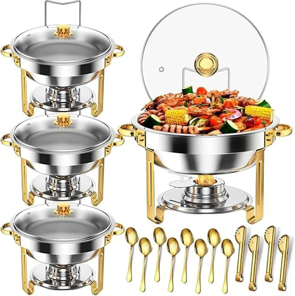 Round Chafing Dishes with Glass Lids — 2 or 4 Pack