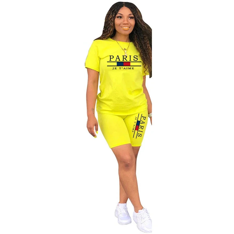 Women's Printed Short-Sleeve Tee and Shorts Set