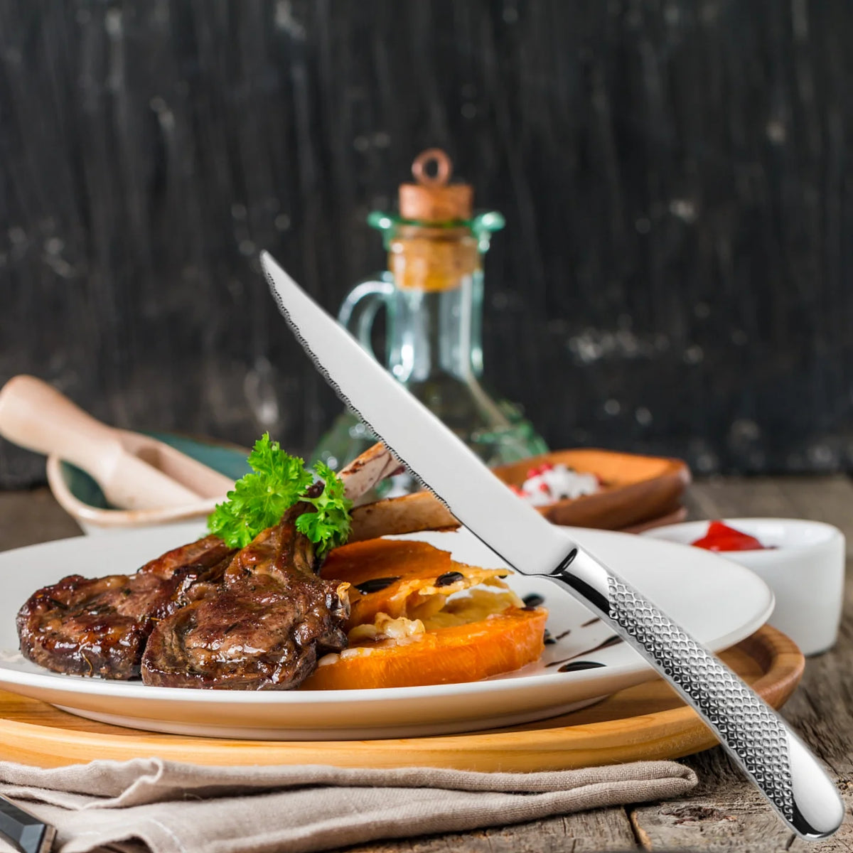 Hammered-Handle Stainless Steel Flatware Sets