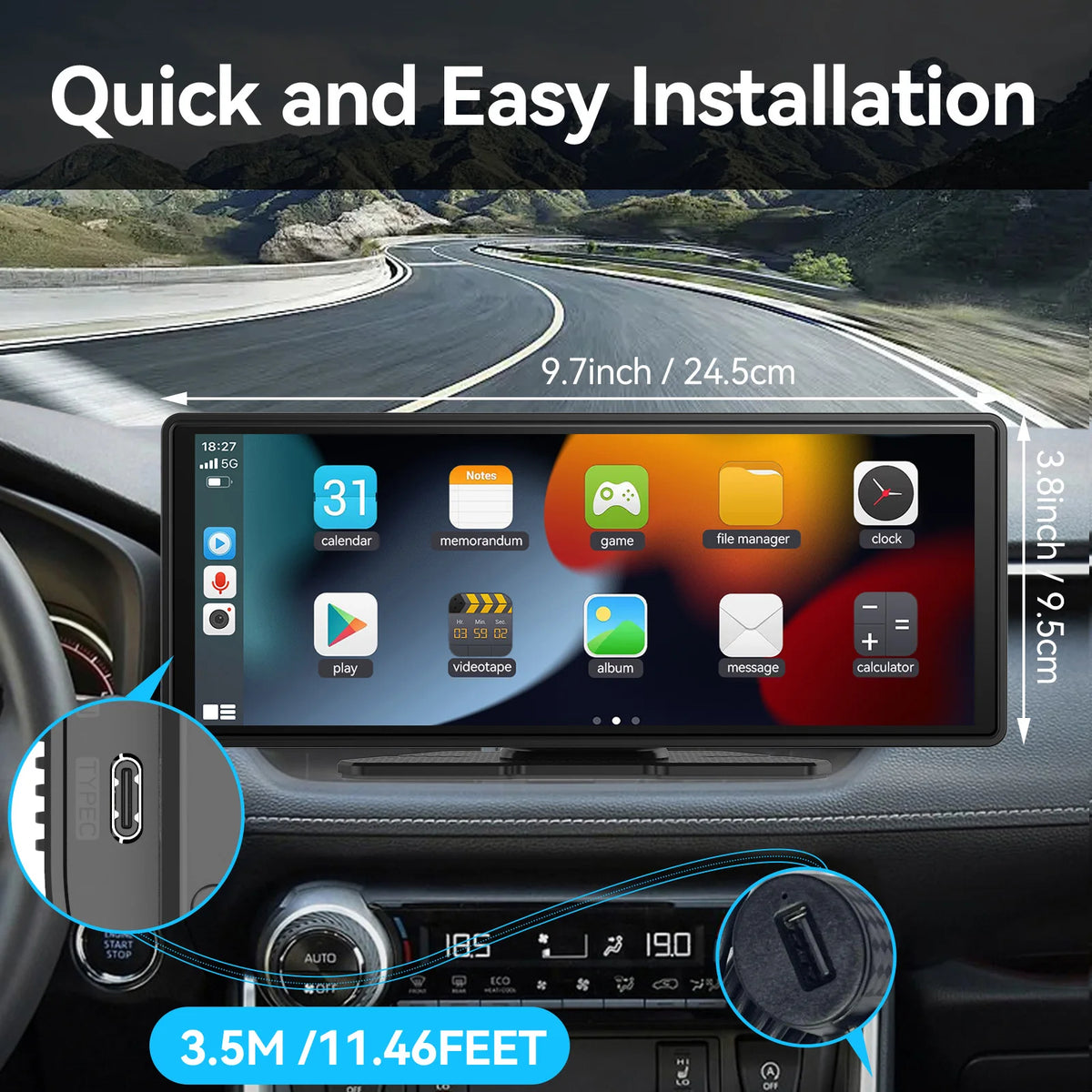 Portable Wireless CarPlay and Android Auto Screen