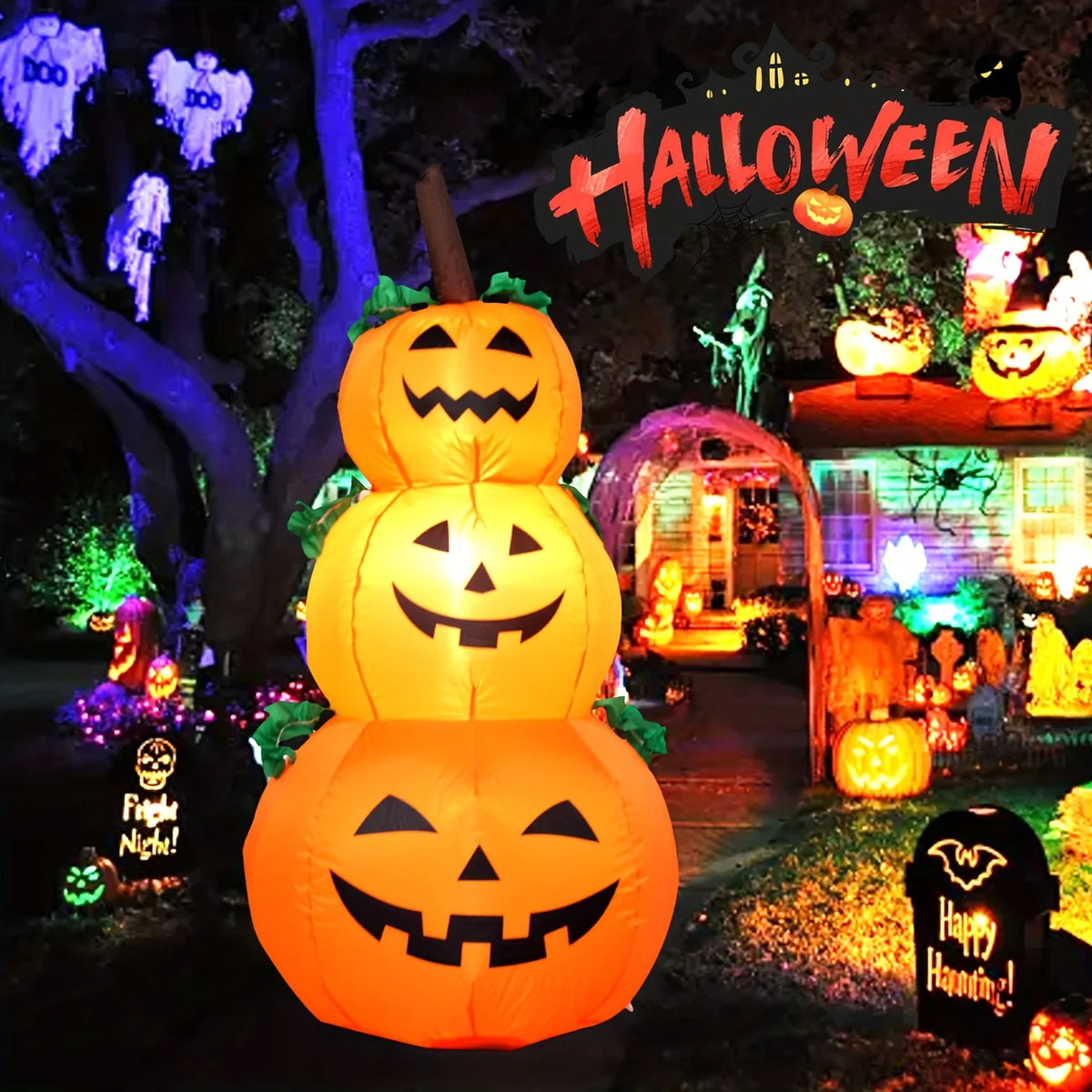 3.9-Foot LED Stacked Pumpkin Inflatable