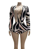 V-Neck Bodysuit & Mesh Shorts Set
