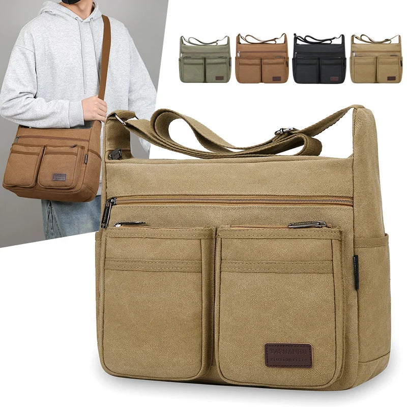 Canvas Crossbody Bag with Zipper Pockets