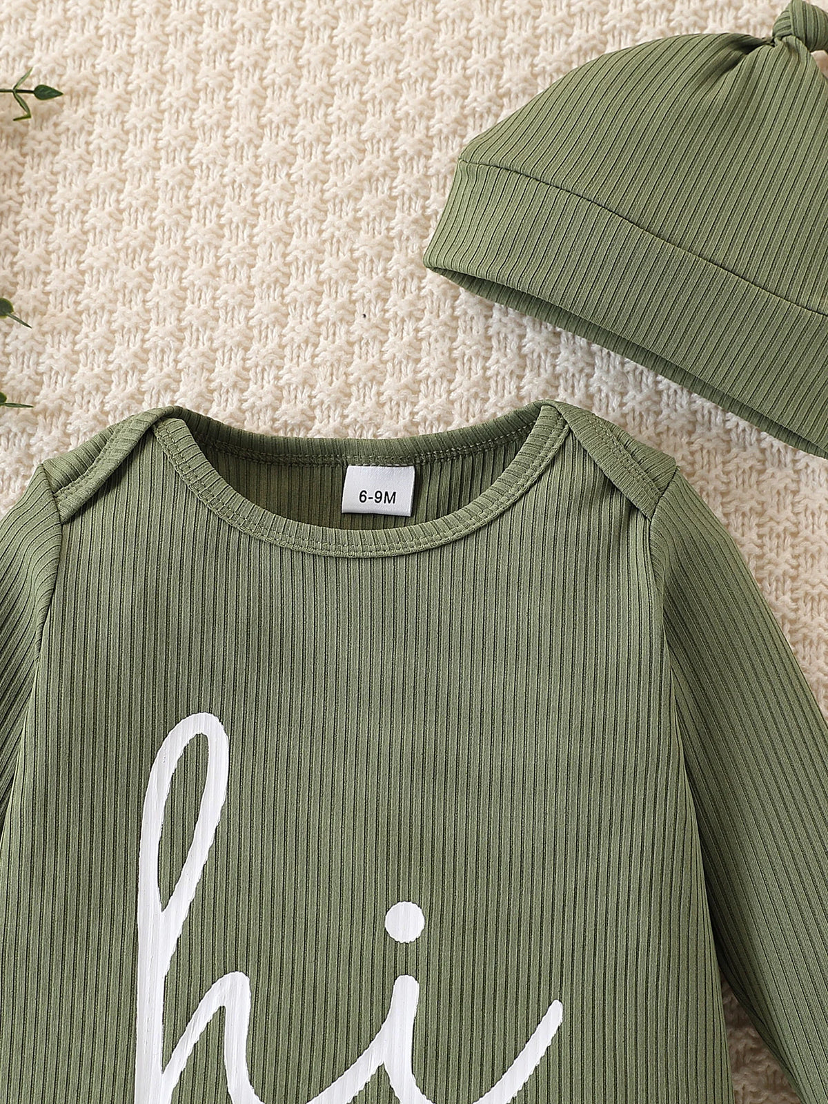 Baby Letter-Print Romper with Hat and Sock Covers