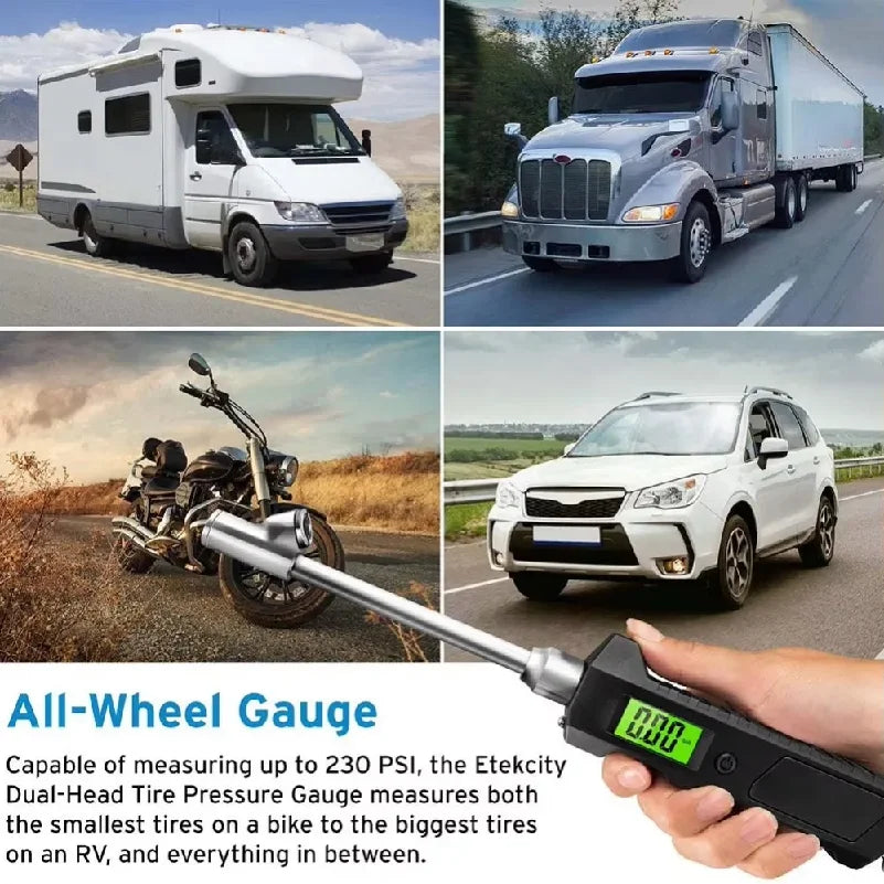 Digital Dual-Head Tire Pressure Gauge – 230 PSI