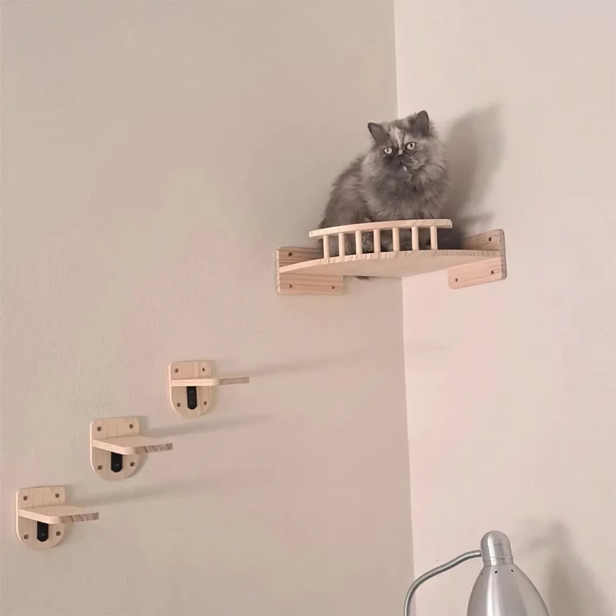 Pine Wood Corner Cat Hammock & Steps Set