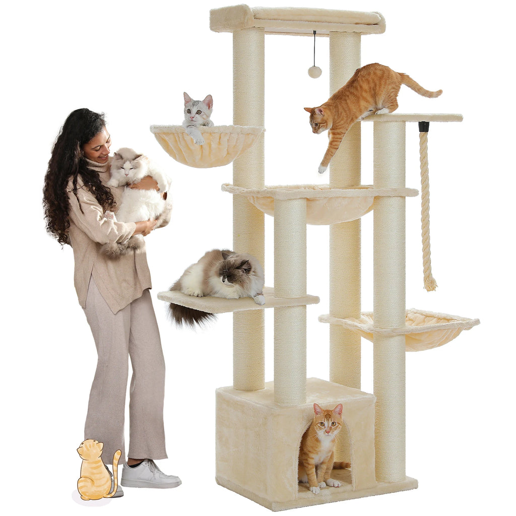 Large Cat Tree for Big Cats Robust Cat Tower with Several Levels Cat House Climbing Tree with Hammock 11 Sisal Posts Large Perch Whispering Desires Shoppe