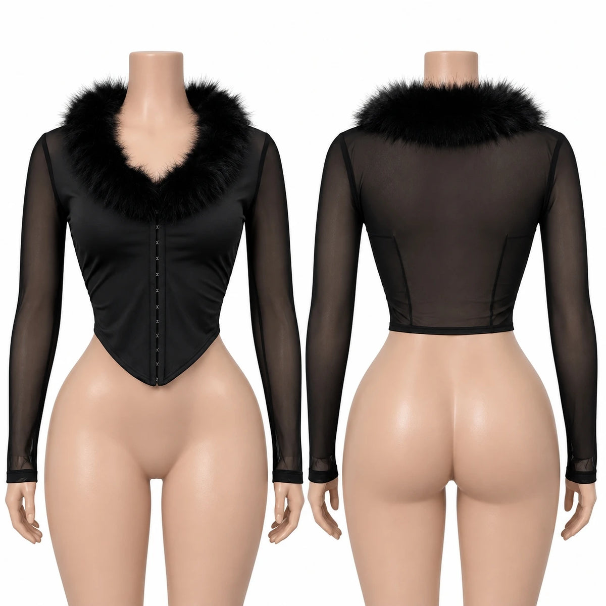 Women's Mesh-Look Top and Faux-Leather-Look Shorts — Separates