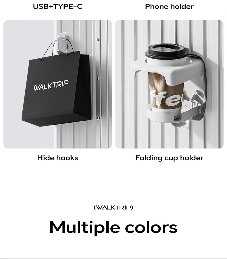 Front Opening Suitcase PC Material with Aluminum Frame TSA Lock Cup Holder Charging Port Colorful Wheels Travel Rolling Luggage Whispering Desires Shoppe