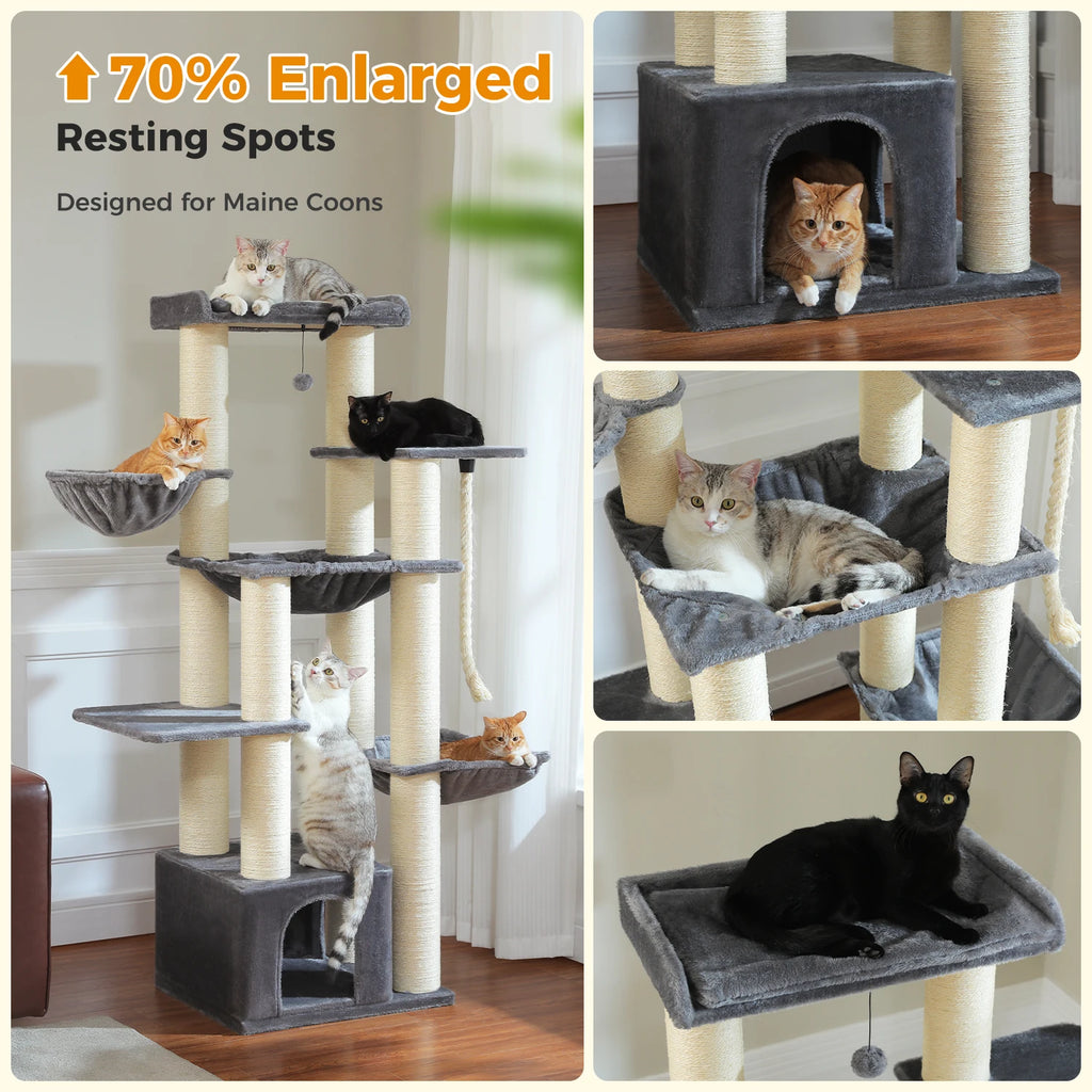 Large Cat Tree for Big Cats Robust Cat Tower with Several Levels Cat House Climbing Tree with Hammock 11 Sisal Posts Large Perch Whispering Desires Shoppe