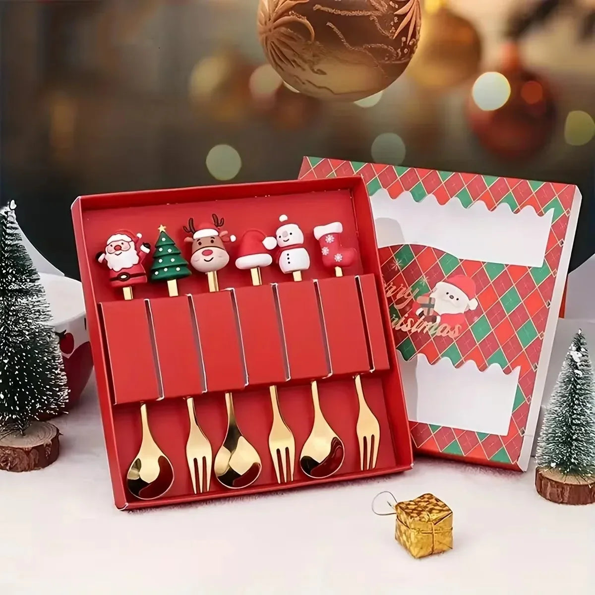 Christmas Dessert Fork & Spoon Sets