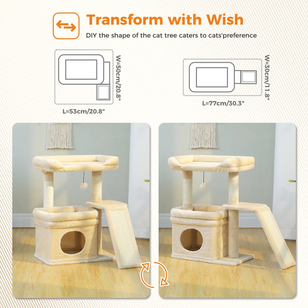 27" Cat Tree with Condo, Perch & Scratching Post