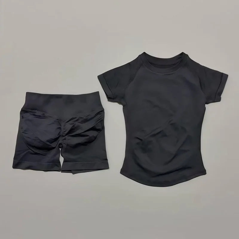 Women's Ribbed Short-Sleeve Top and Shorts Set