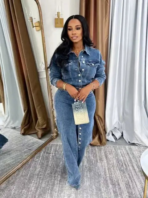 Denim Jacket & Straight Pants Set