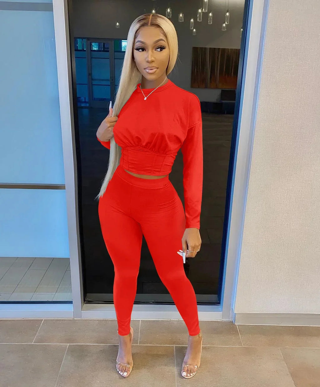 Women's Solid-Color Two-Piece Casual Outfit