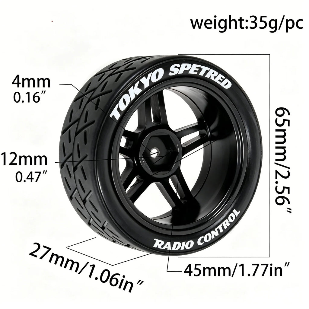 1:10 RC Car Tires & Wheels – Set of 4, 12 mm Hex