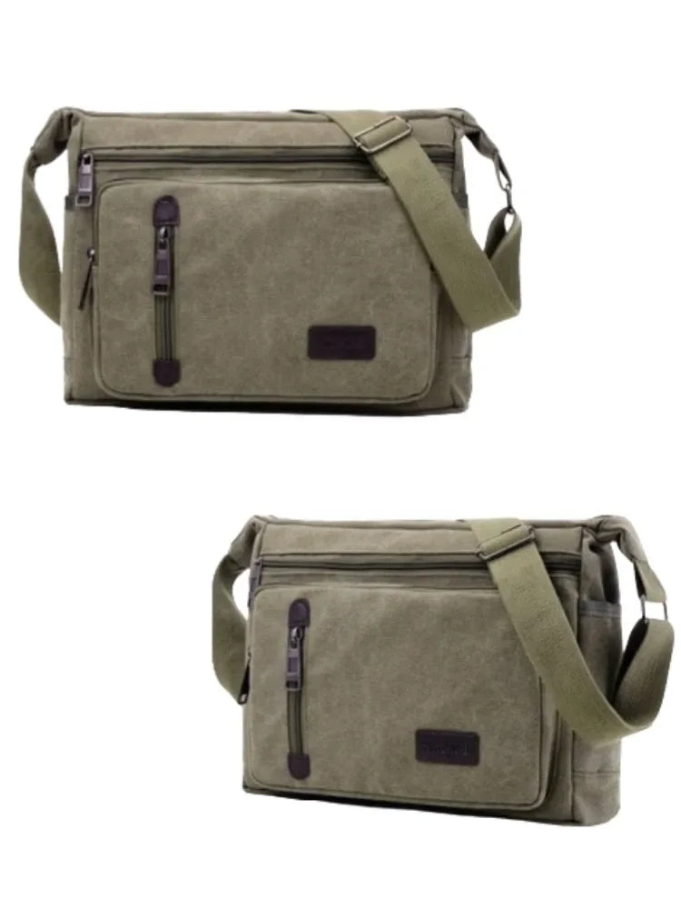 Unisex Canvas Multi-Pocket Crossbody Satchel