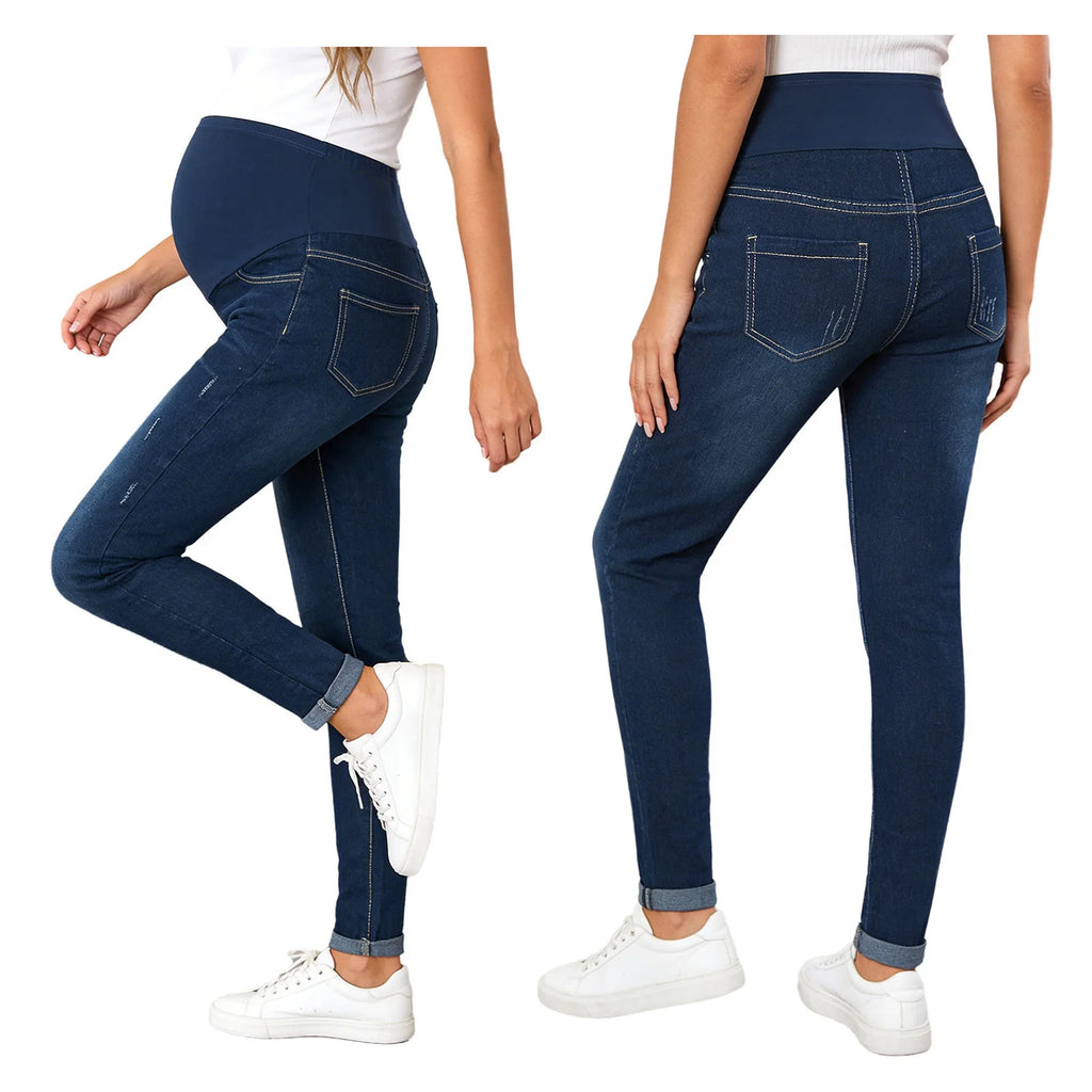 Pregnant Women Jeans High Waist Support Belly Maternity Hip Lifting Elastic Denim Pants Shorts for Daily Work Street Loungewear Whispering Desires Shoppe