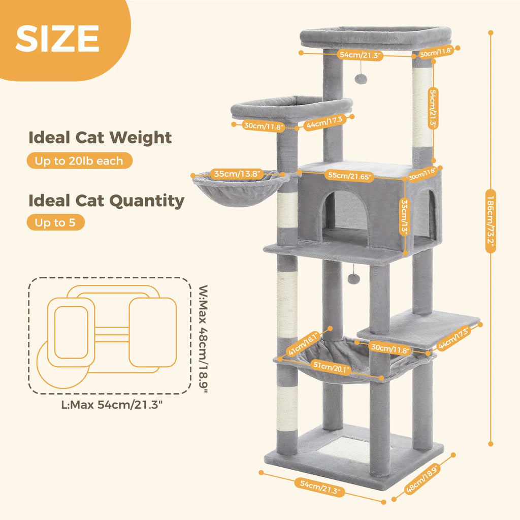Large Cat Tree for Indoor Cats Multi-Level Cat Tower with Scratching Posts Soft Hammock Large Cat Condo Cat Accessories Cat Toys Whispering Desires Shoppe