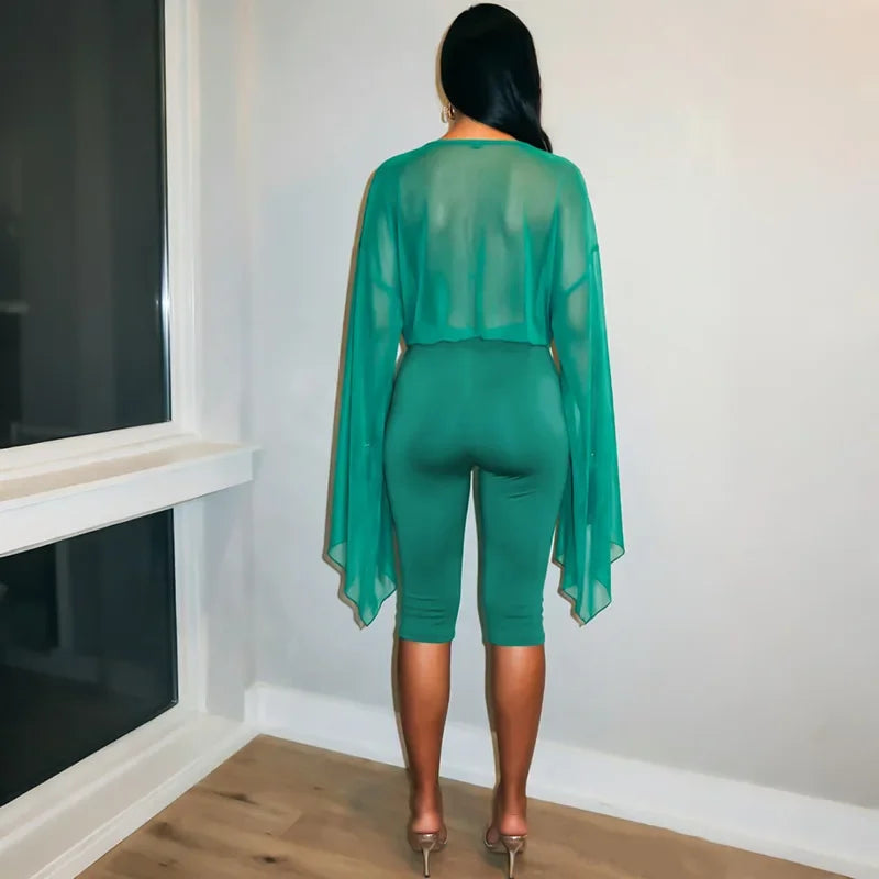 Women's Draped V-Neck Crop Top and Capri Set