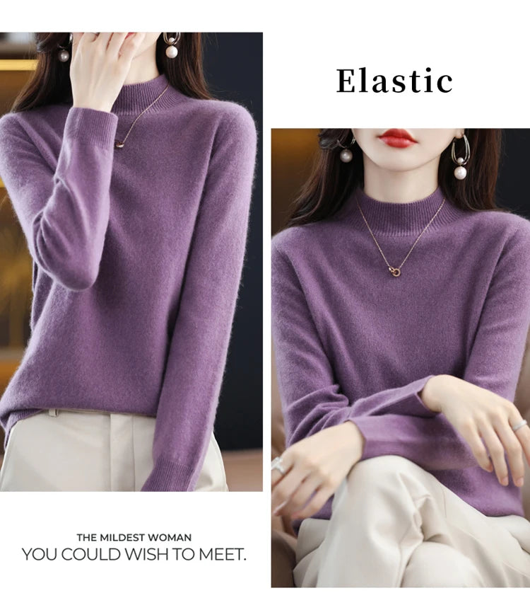 Women's Wool Mock-Neck Knit Sweater