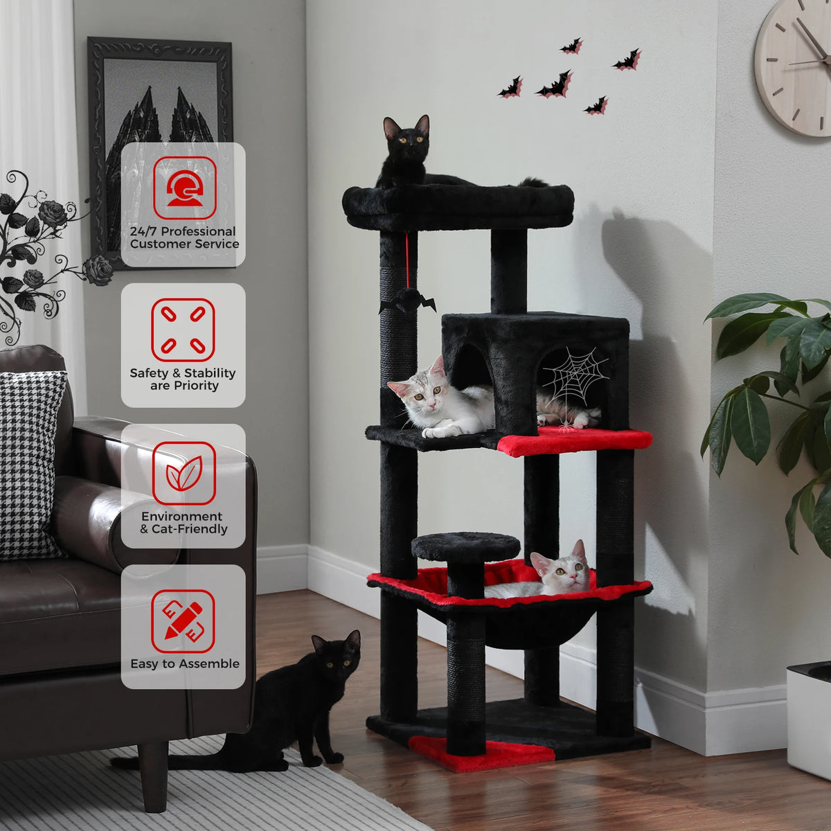 Gothic Cat Tree with Hammock & Condo