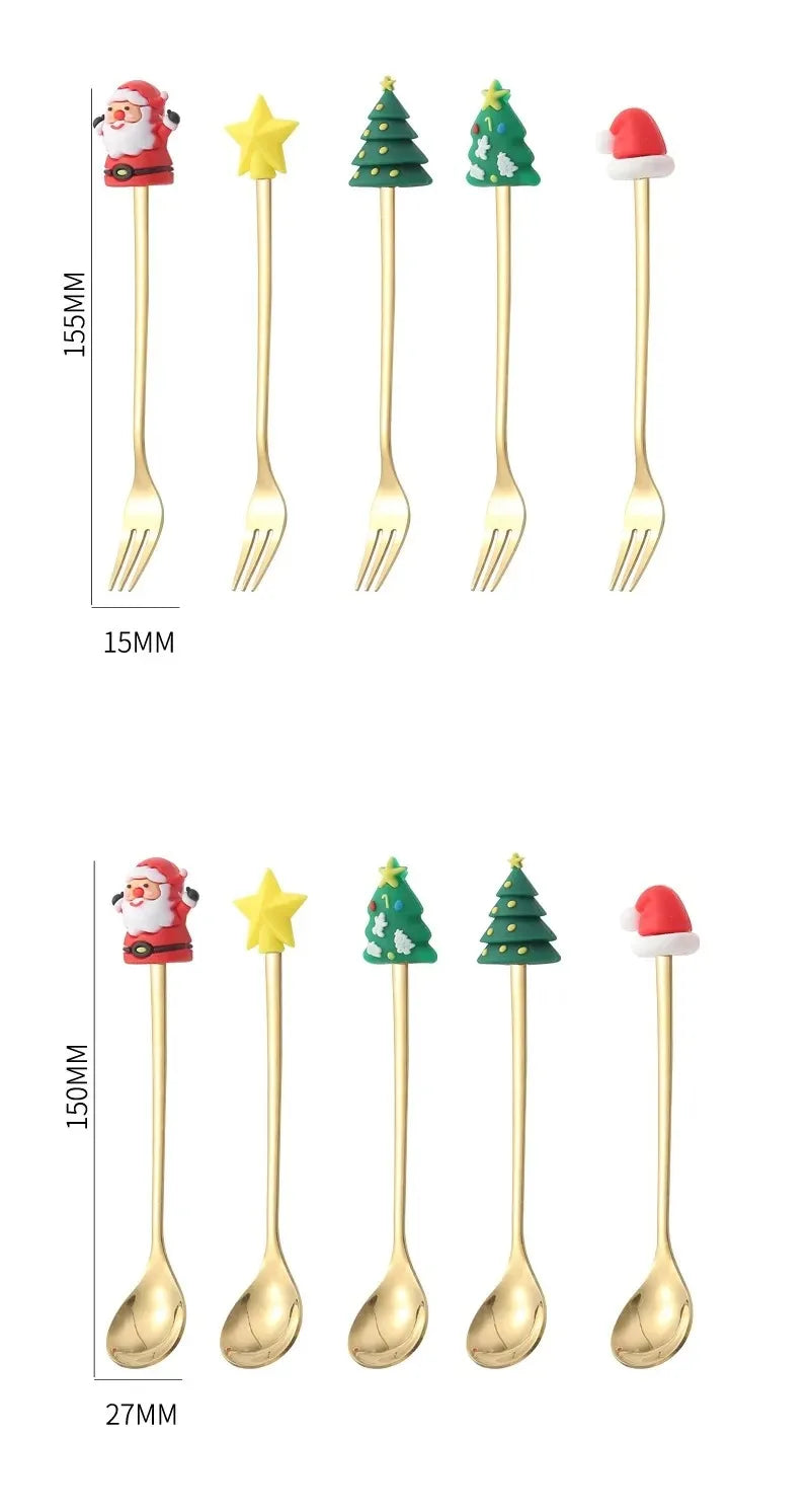 Christmas Dessert Fork & Spoon Sets