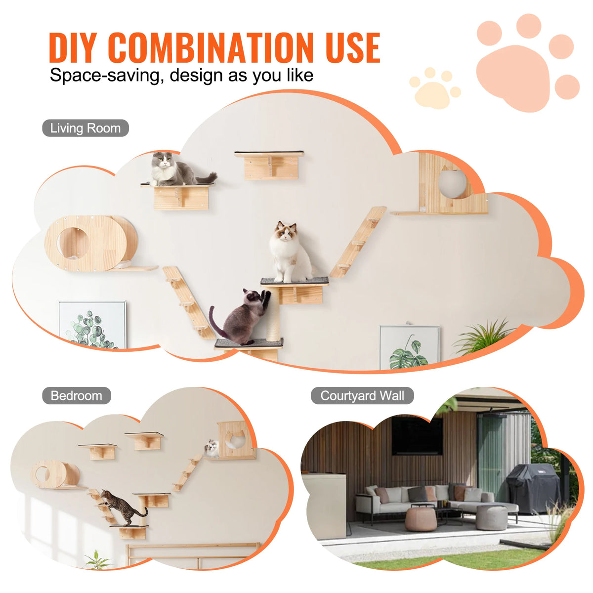 SucceBuy Wall-Mounted Cat Shelves & Hammock