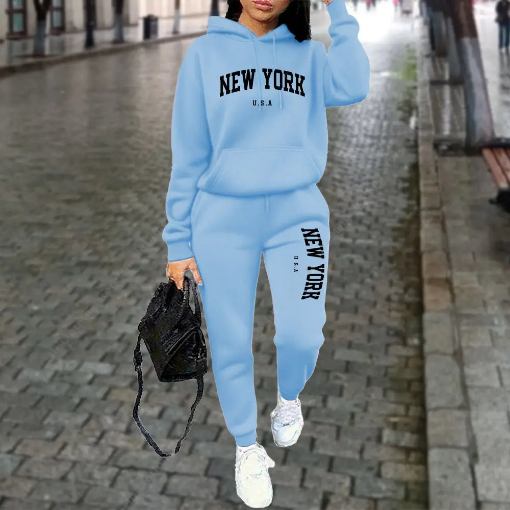 Women's New York Print Hoodie and Pants Set