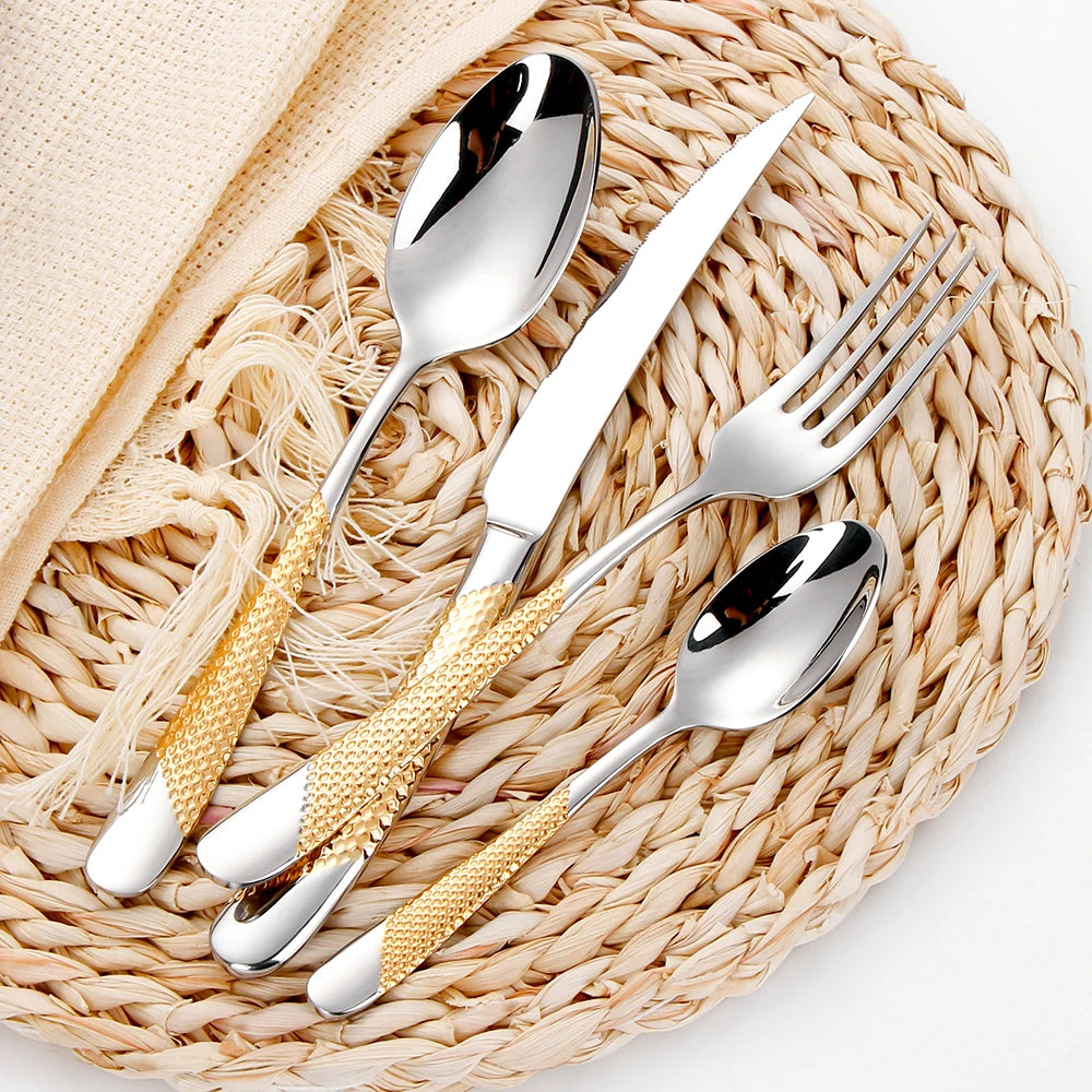 Hammered-Handle Stainless Steel Flatware Sets
