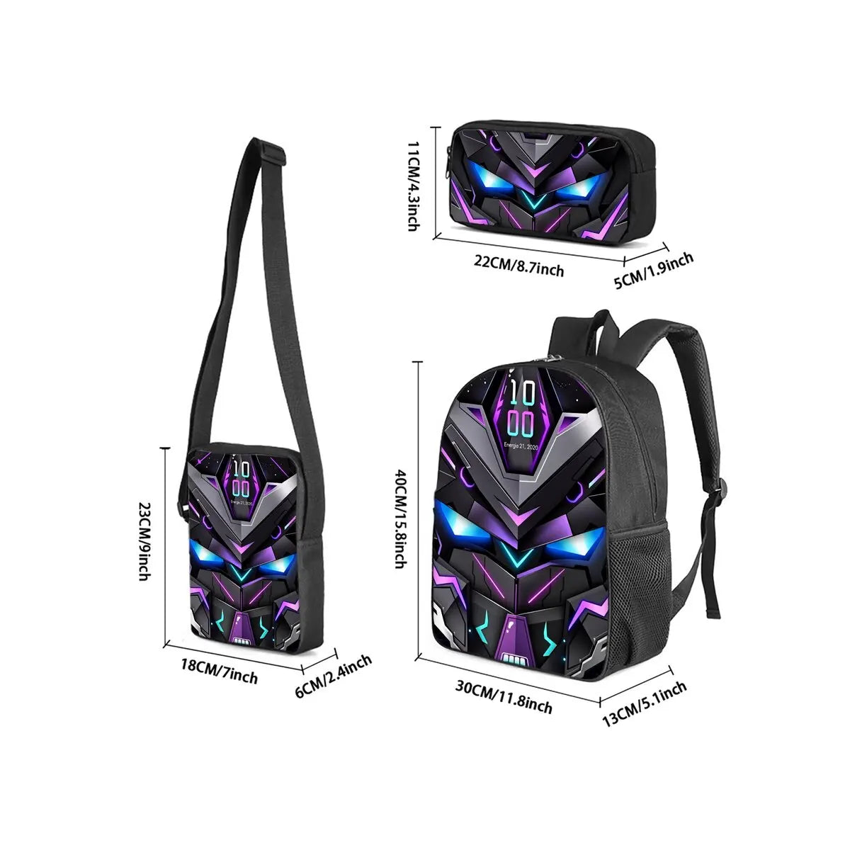 Robot Print School Bag Set – 3 Pieces