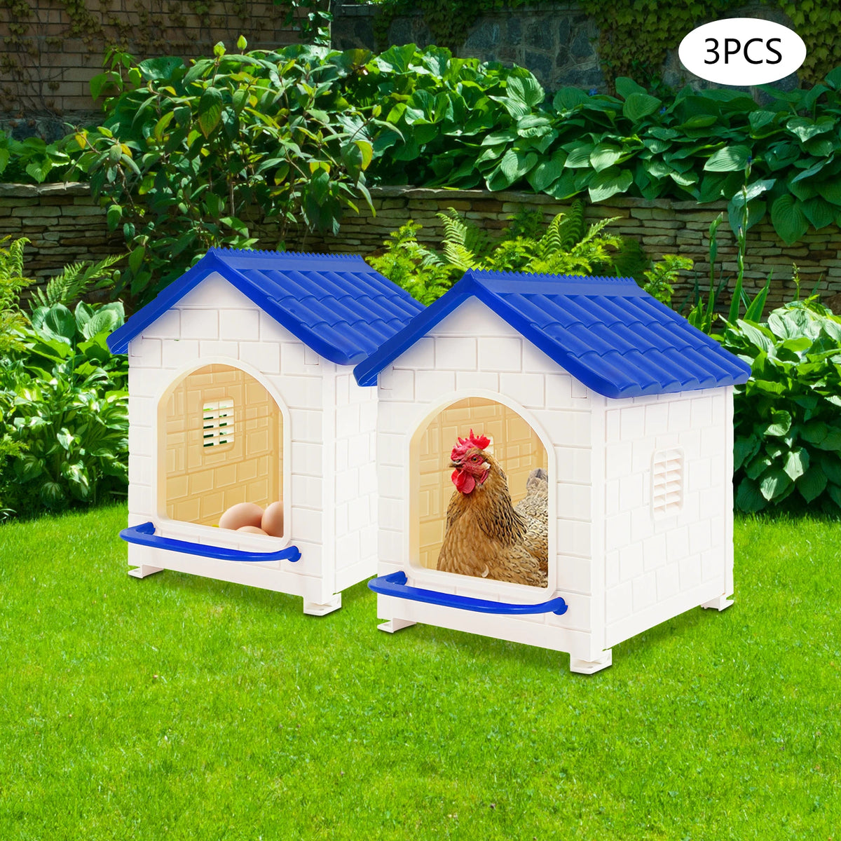 Plastic Chicken Nesting Boxes with Pads, 3-Pack