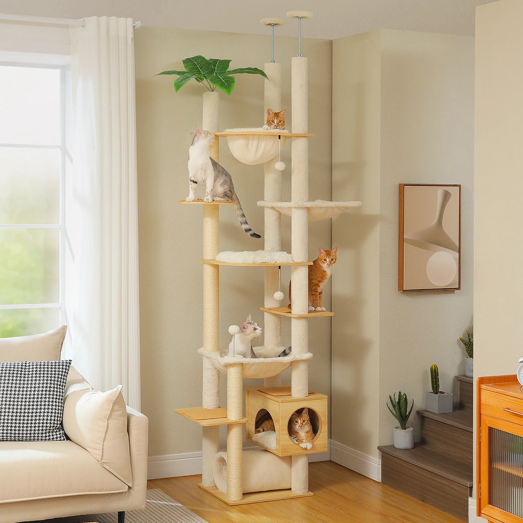 Adjustable Floor-to-Ceiling Cat Tree with Large Hammock