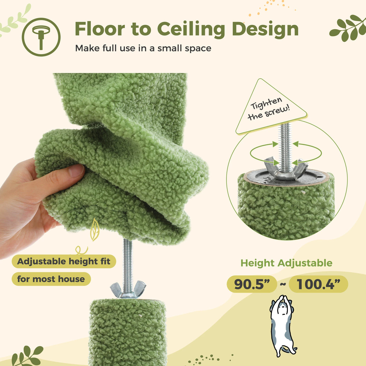Adjustable Floor-to-Ceiling Cat Tree with Large Hammock