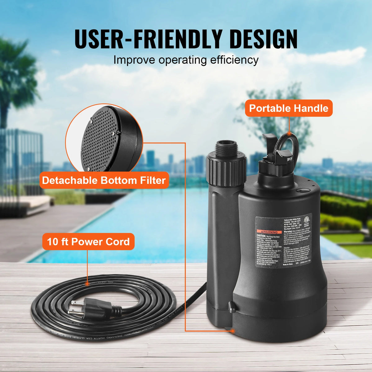 SucceBuy 1/3 HP 2450 GPH Submersible Utility Pump