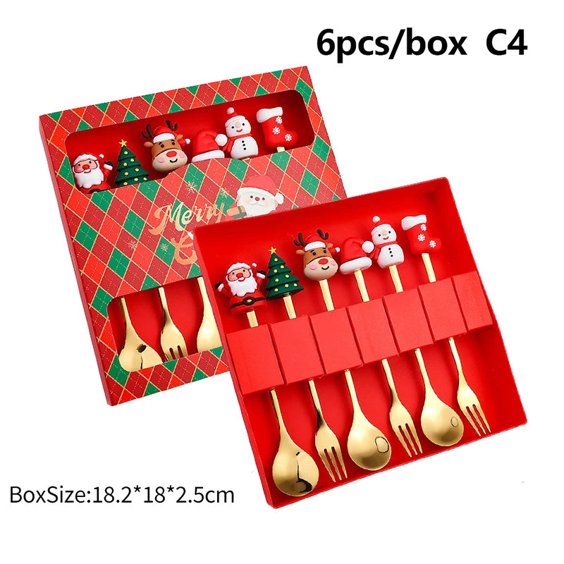 Christmas Stainless Steel Fork and Spoon Sets