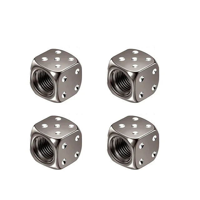 Dice-Style Aluminum Tire Valve Caps – Set of 4