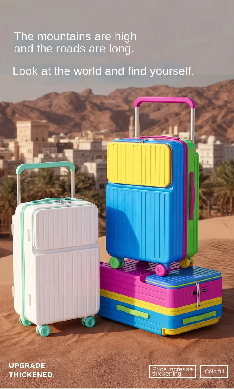 Front-opening Luggage Macaron Colors Pure PC 20 inch Boarding Cabin Suitcase 22/24/26/28 Inch Sturdy and Durable Women's Bags Whispering Desires Shoppe