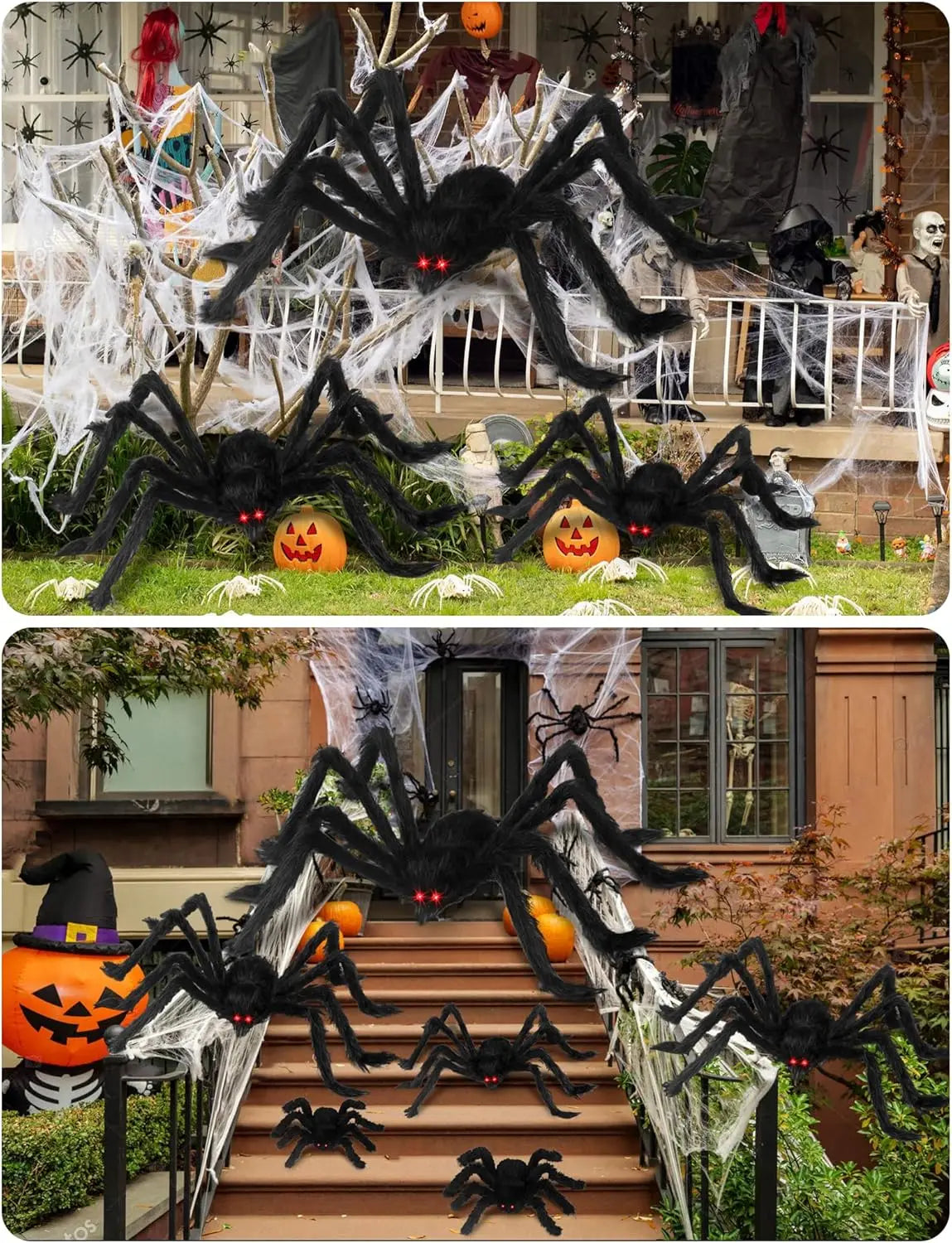 Black Plush Spider Halloween Decoration, 30–200 cm