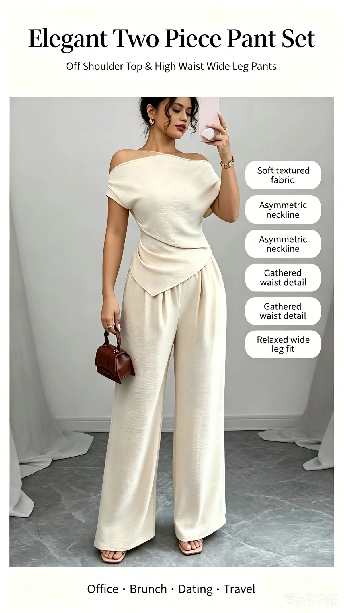 Women's Asymmetric Top and Wide-Leg Pants Set