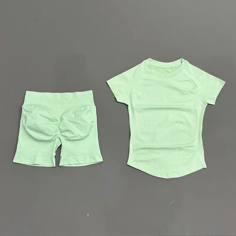 Women's Ribbed Short-Sleeve Top and Shorts Set