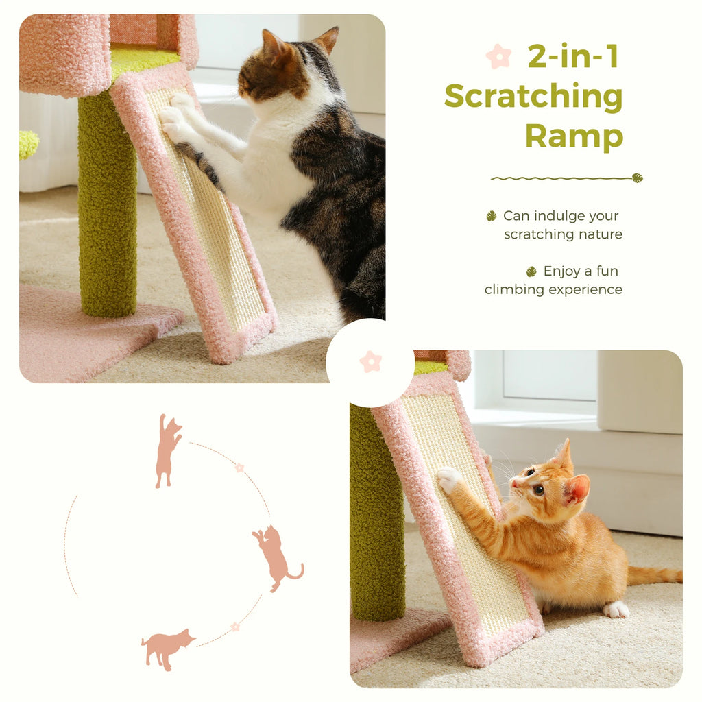 120cm Flower Cat Tree with Ramp & Hammock