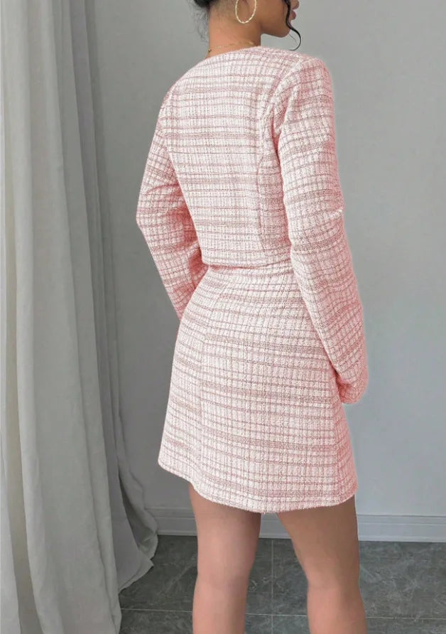 Women's Plaid Cropped Jacket and Corset-Style Dress Set