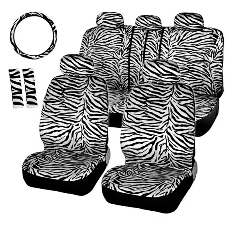 Short-Plush Animal-Print Seat Covers – 12-Piece Set